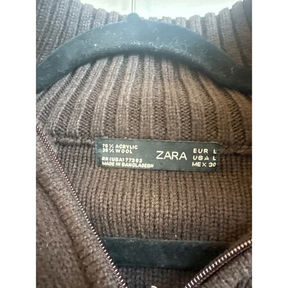 Zara Brown Wool Blend Double two Way Zipper Sweater Jacket - Picture 2 of 6